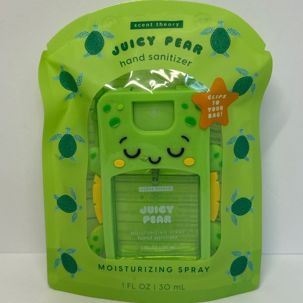 Scent Theory Juicy Pear Hand Sanitizer Spray Turtle Silicone Case 1oz New